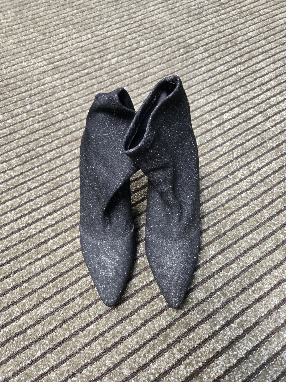 Trash & Luxury Black Sparkle Pointed Sock Boots